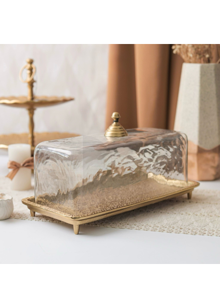 جاط كعك إنجليزي ذهبي مع غطا قزاز